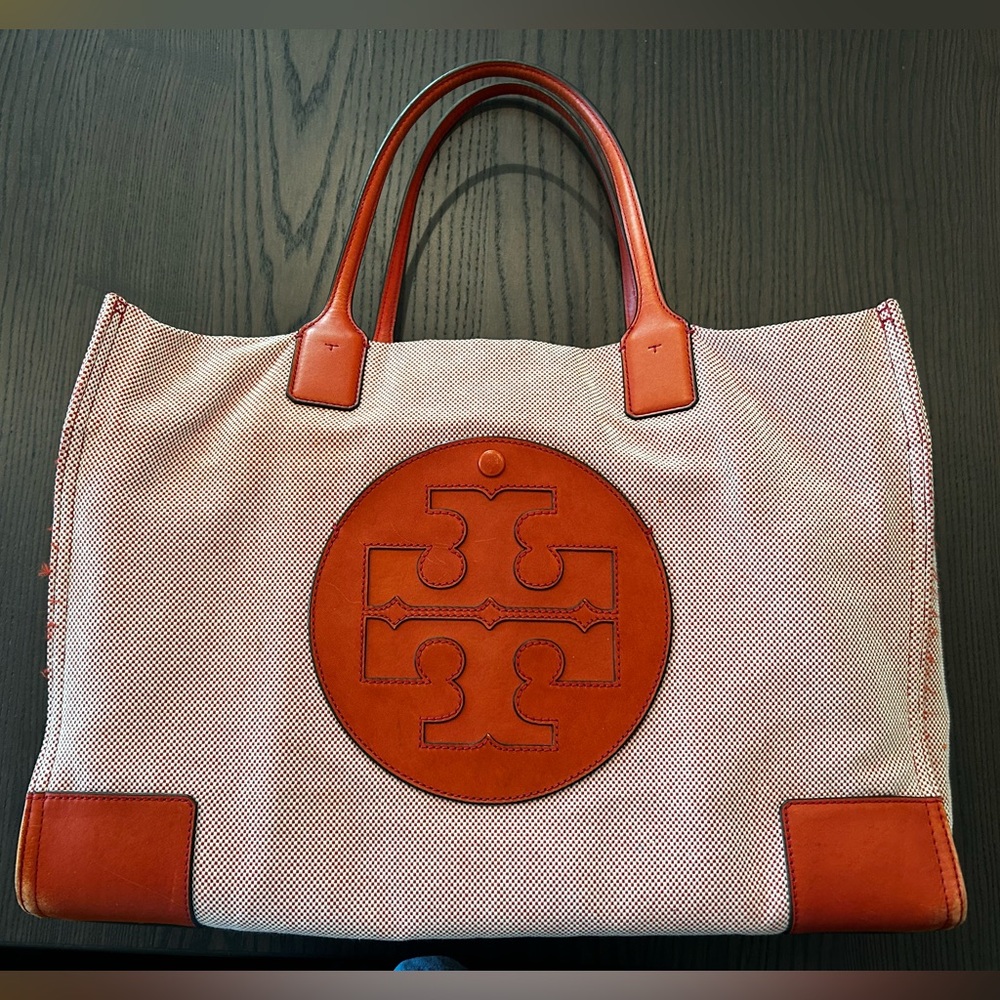 Tory Burch Canvas & Leather Ella Tote Reddish/Orange